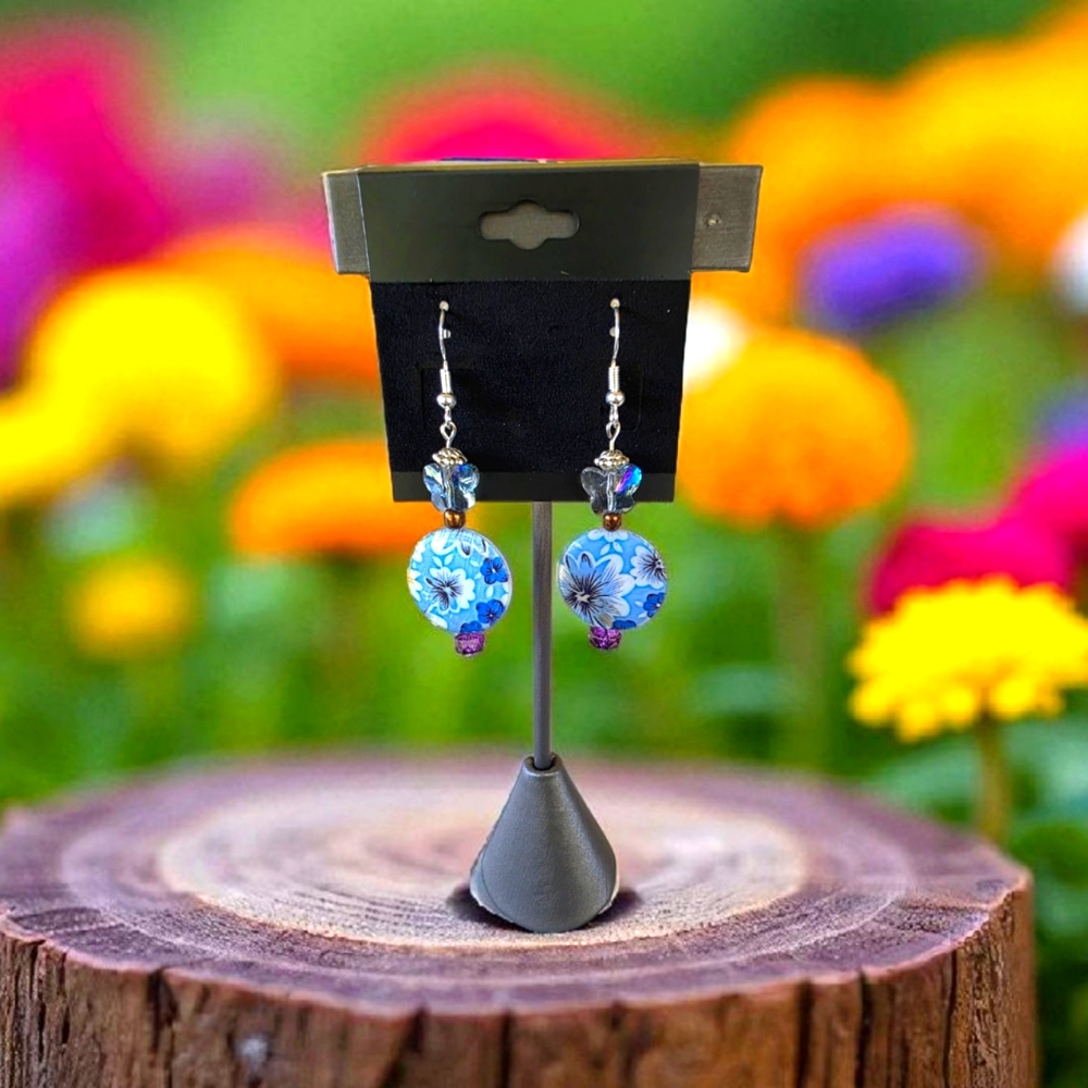 Chic Floral Blue and Silver Earrings